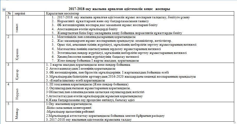 2022-2023 оқу жылына арналған әдістемелік кеңес  жоспары